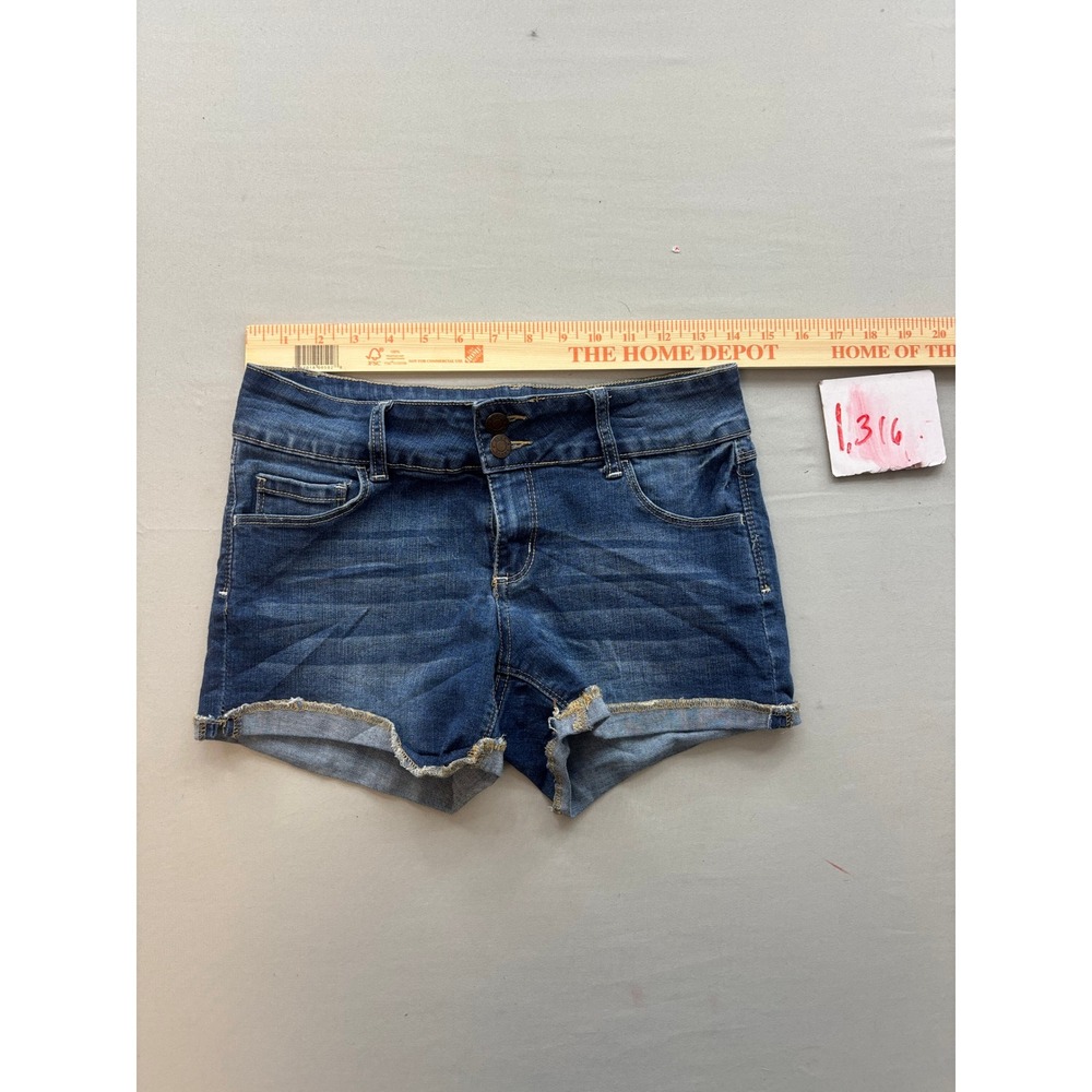 Blue Savvy Womens Denim Shorts Medium Wash Double Button Cuffed Size 5/27